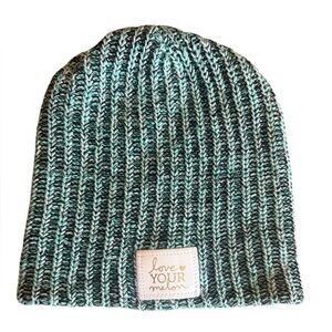 Love Your Melon Mint Green, Black and White Knit Beanie, Like New